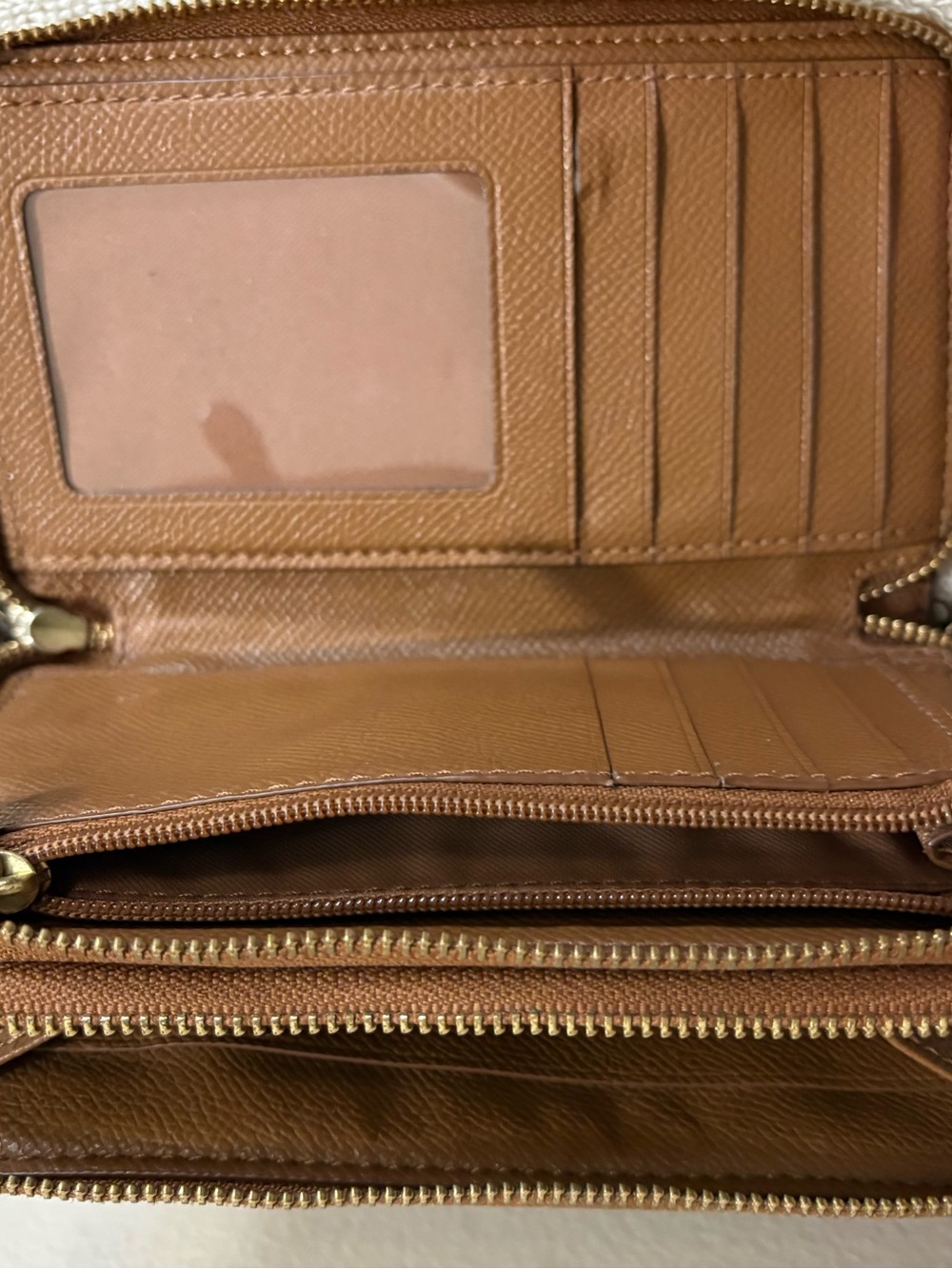 Vintage COACH Beige & Brown SIGNATURE C Double ZIP Around WRISTLET WALLET - Picture 4 of 5